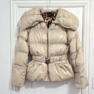 Express Vintage Cream Color Puffer Jacket With Belt - Size S - NWT